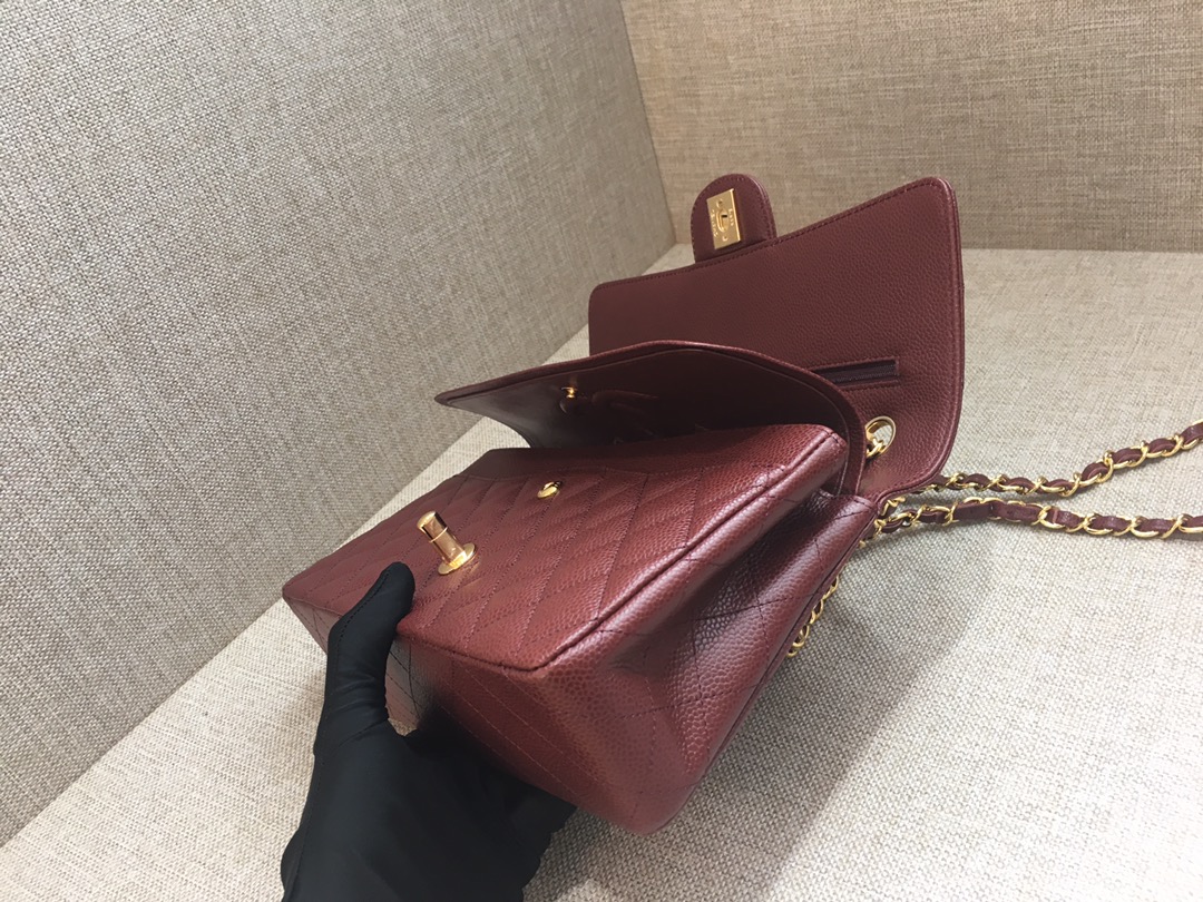 Medium Classic Flap Caviar Bag A01112 Burgundy/Gold